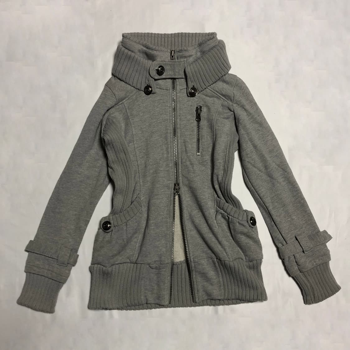 리브 버튼 후드 집업 그레이 상품이미지2