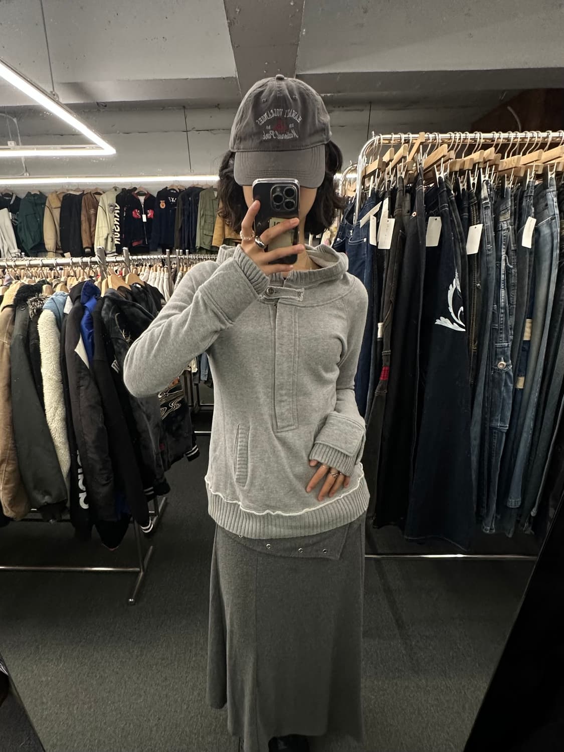 L)Japanese vintage 여성 y2k 그레이 후드집업 상품이미지1