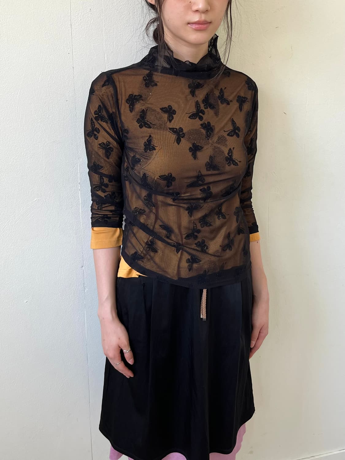 Natural Basic 블랙 Butterfly시스루 탑 상품이미지7
