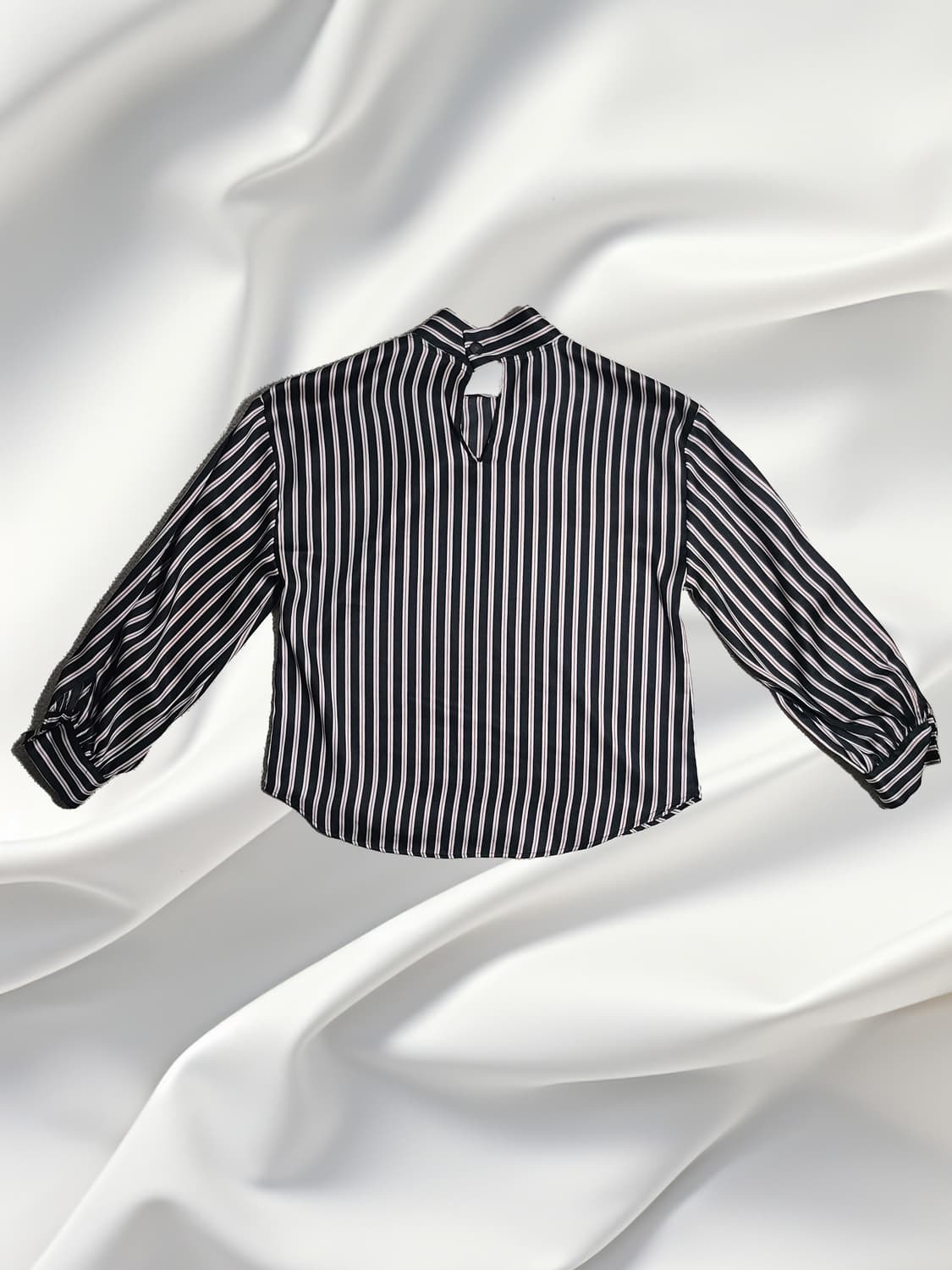 ZARA BASIC 자라 하이넥 리본 타이 스트라이프 블라우스 (S) 상품이미지2