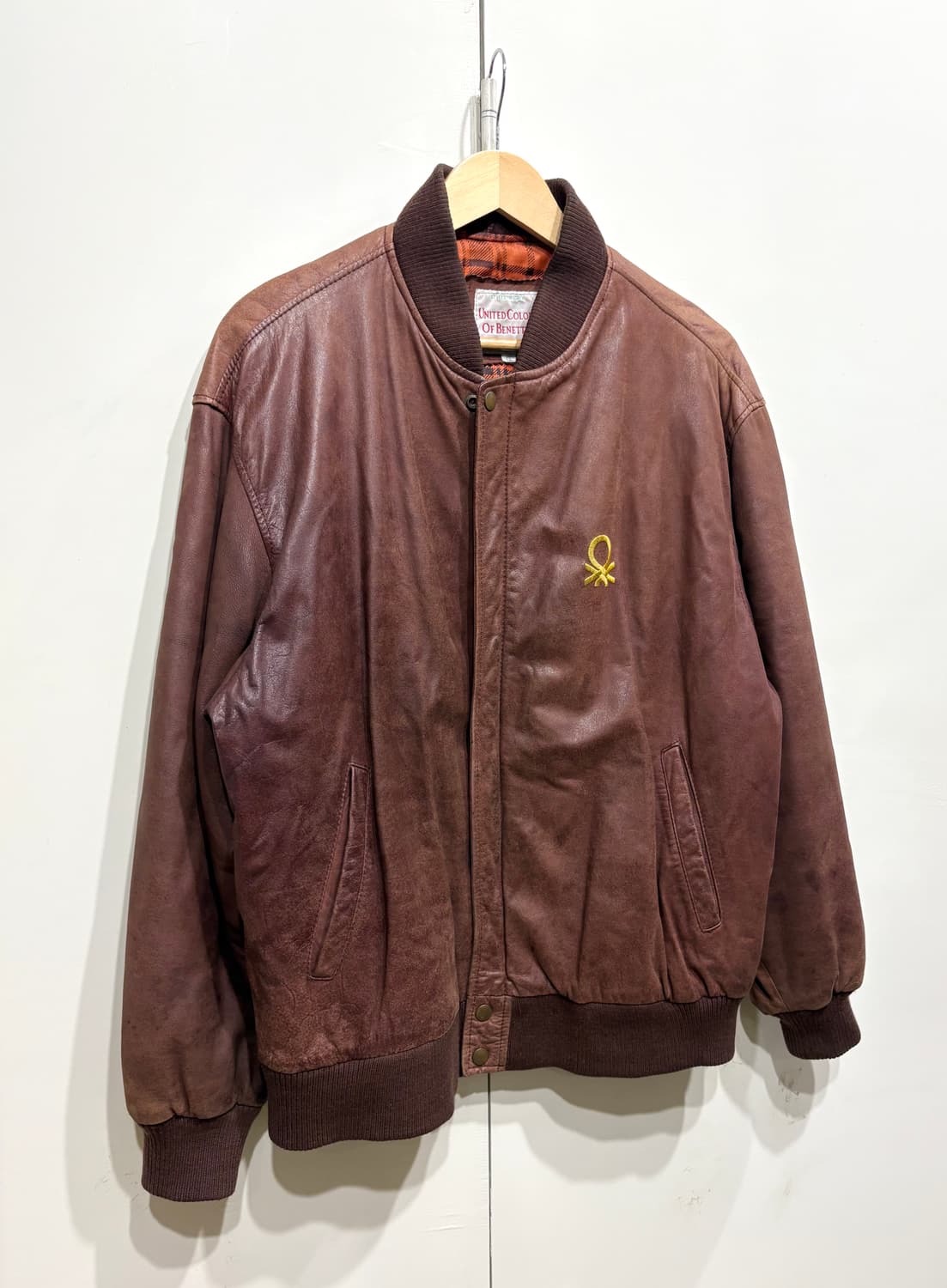 90's 베네통 카우 하이드 레더 자켓 상품이미지2