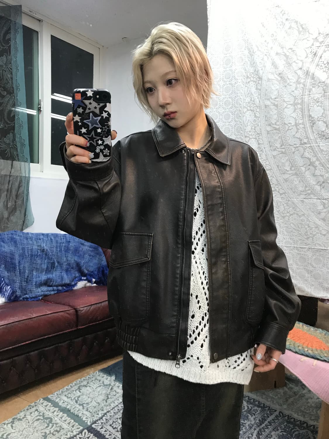 Basil in bottle 워싱 가죽 블루종 자켓  상품이미지1