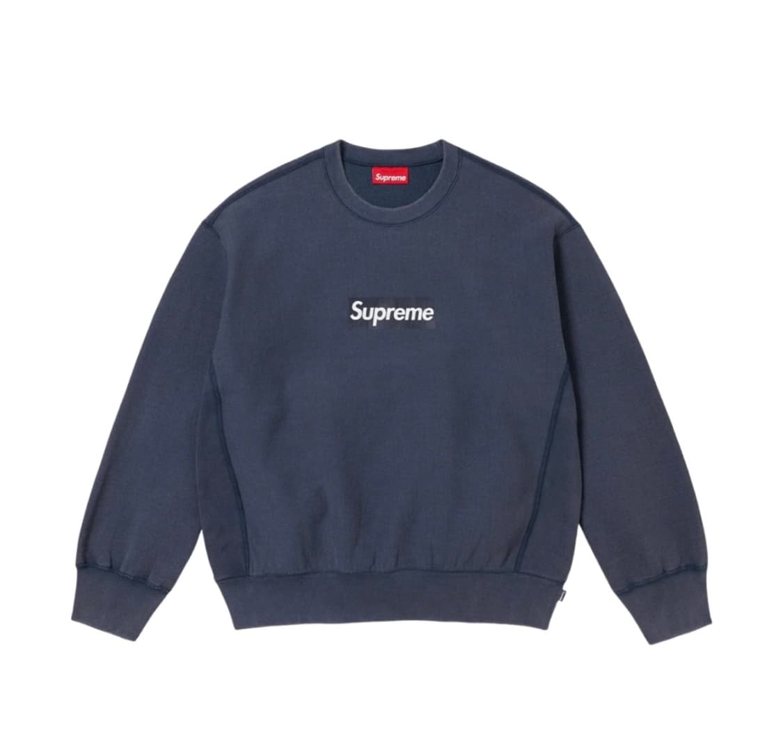 [L] 슈프림 25ss 워시드 박스로고 크루넥 네이비 상품이미지1