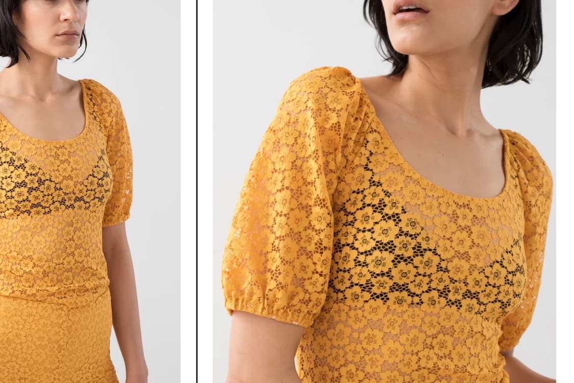 새상품 앤아더스토리즈 레이스 블라우스 옐로우 EUR 38(55,66사이즈 상품이미지2