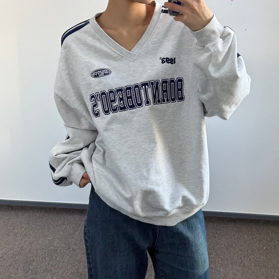 1993 studio 블록코어 멜란지 브이넥 맨투맨 상품이미지2