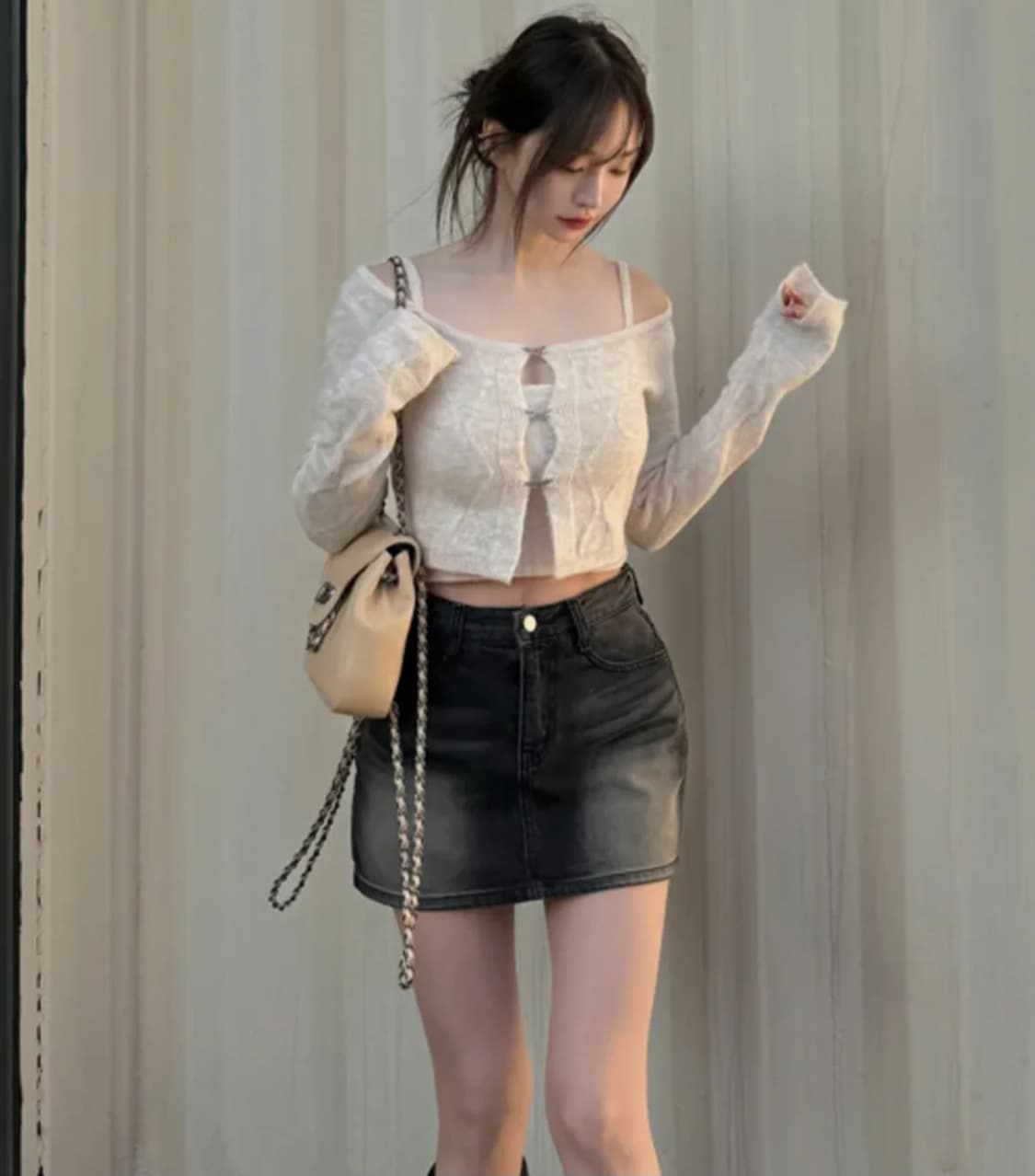 카인다미 골반볼륨업 흑청 하이웨스트 치마바지 상품이미지1