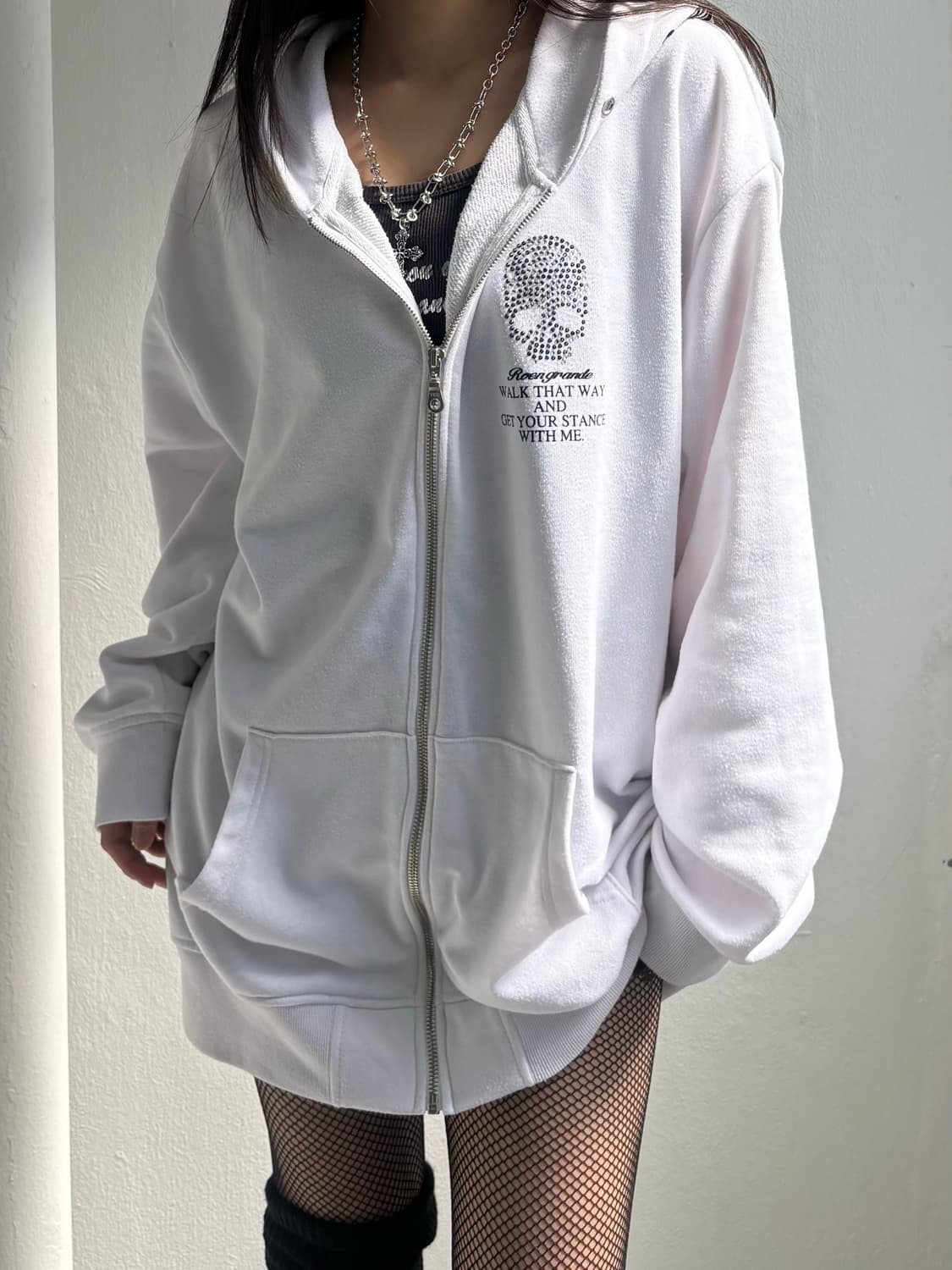 Japanese Vintage White Skull Hood Zip-Up 상품이미지4