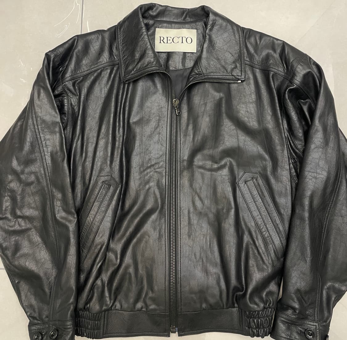 렉토 25SS 빈티지 크랙 하이넥 레더 자켓 가죽 상품이미지3
