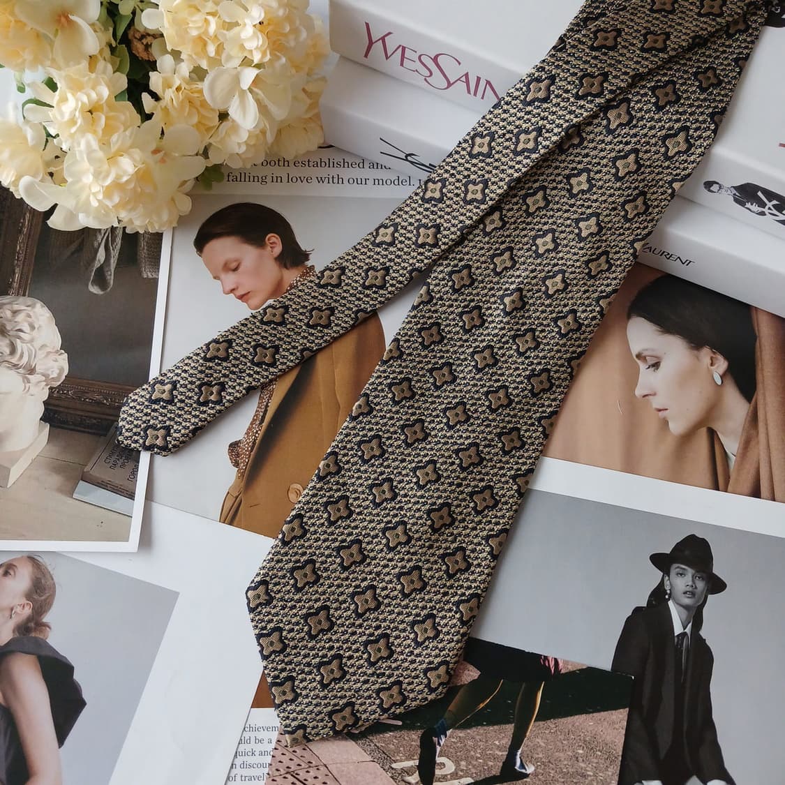 입생로랑 실크 브라운 자카드 패턴 넥타이 10cm A+등급 A19723 상품이미지5