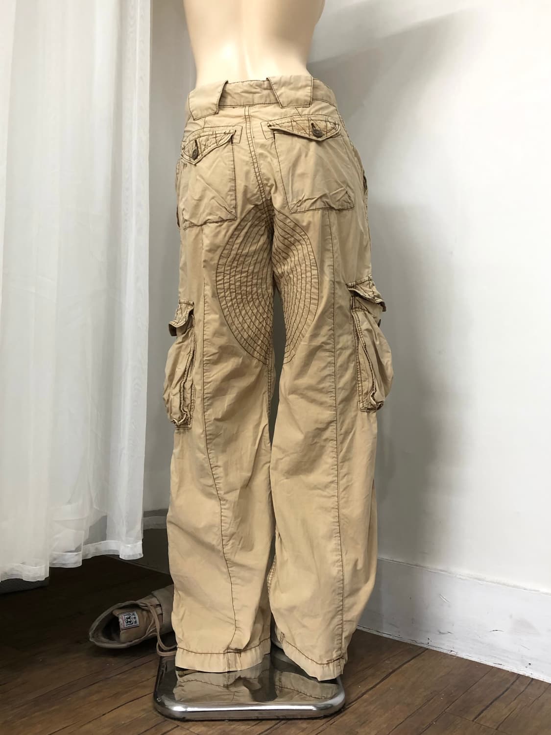 y2k beige stitch detail cargo pants 상품이미지2