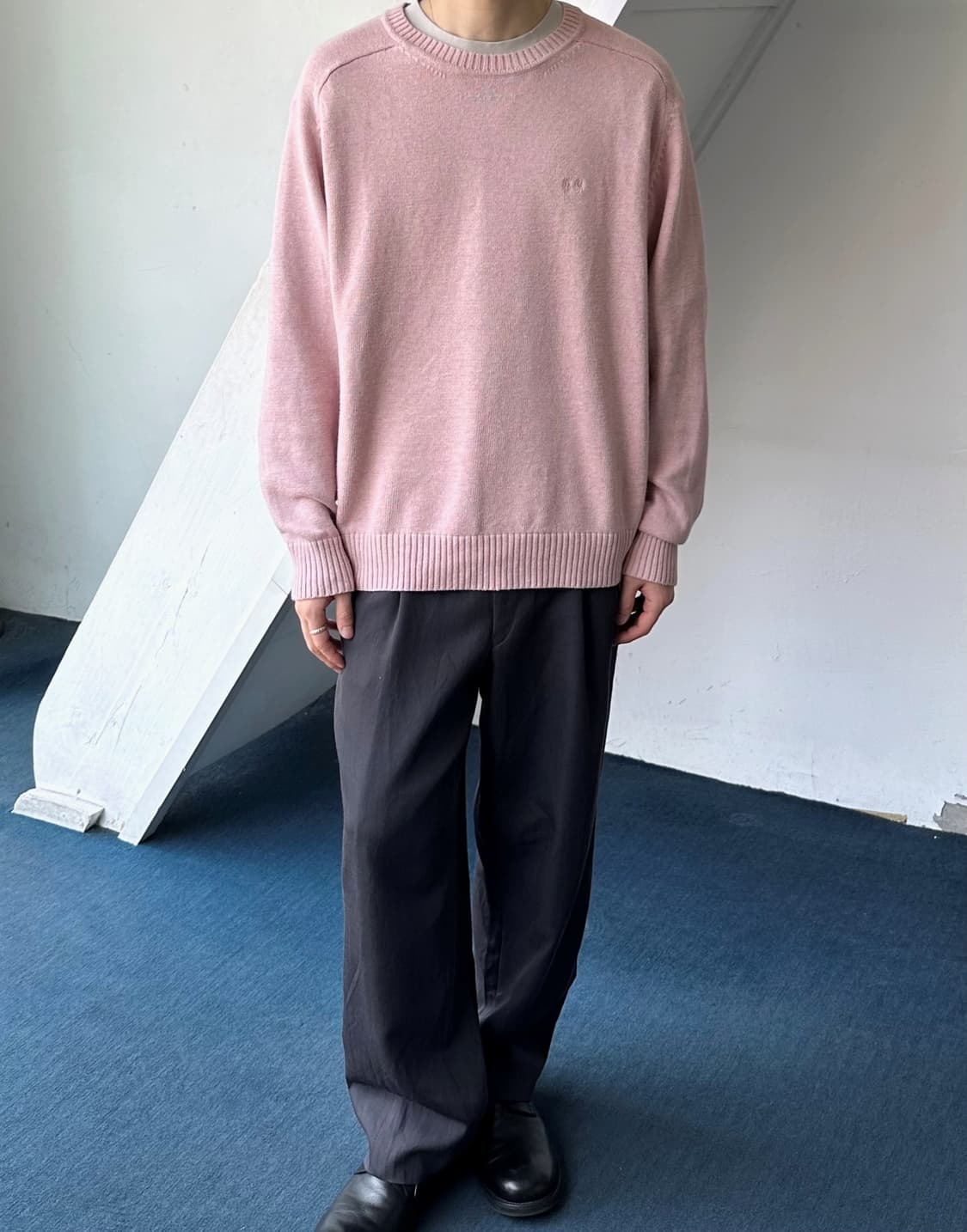 Cotton design stitch crew neck knit P/O 상품이미지6