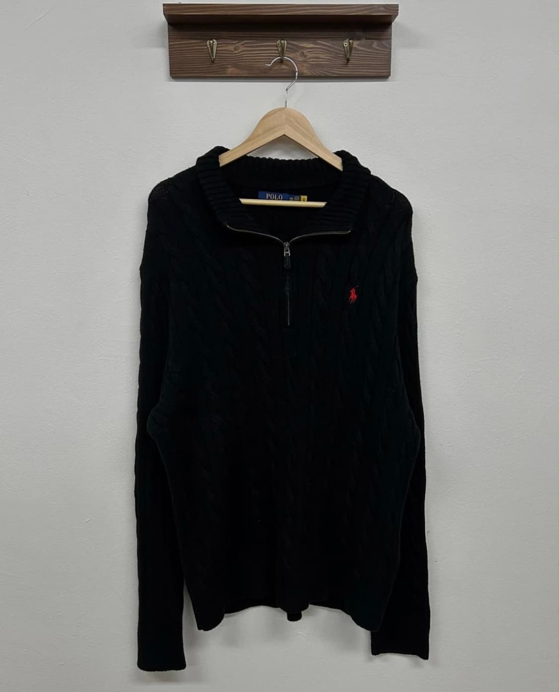 폴로 랄프로렌 케이블 니트 블랙 반집업 (XXL) 상품이미지1
