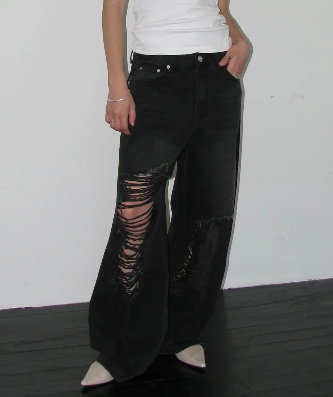 밀로우먼 커브드 데미지 와이드 진 상품이미지1