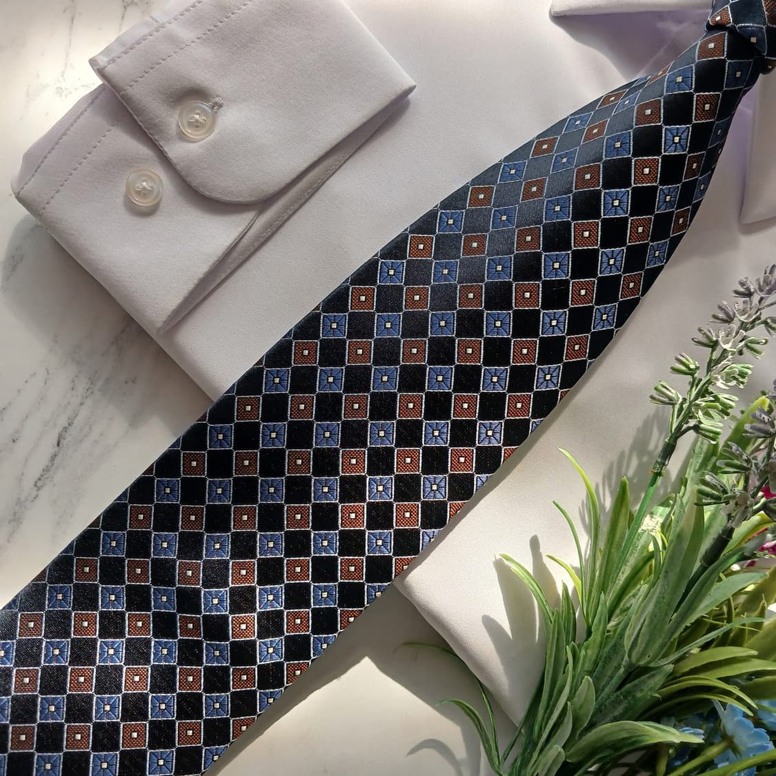 에르메네질도 제냐 기하학 자카드 넥타이 9cm S~A+등급 E896 상품이미지5