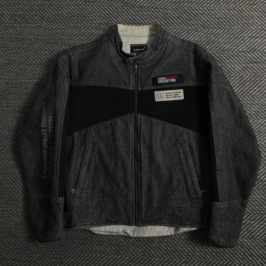 00s 후부 올드스쿨 흑청 데님 바이커 자켓o 3881 상품이미지1