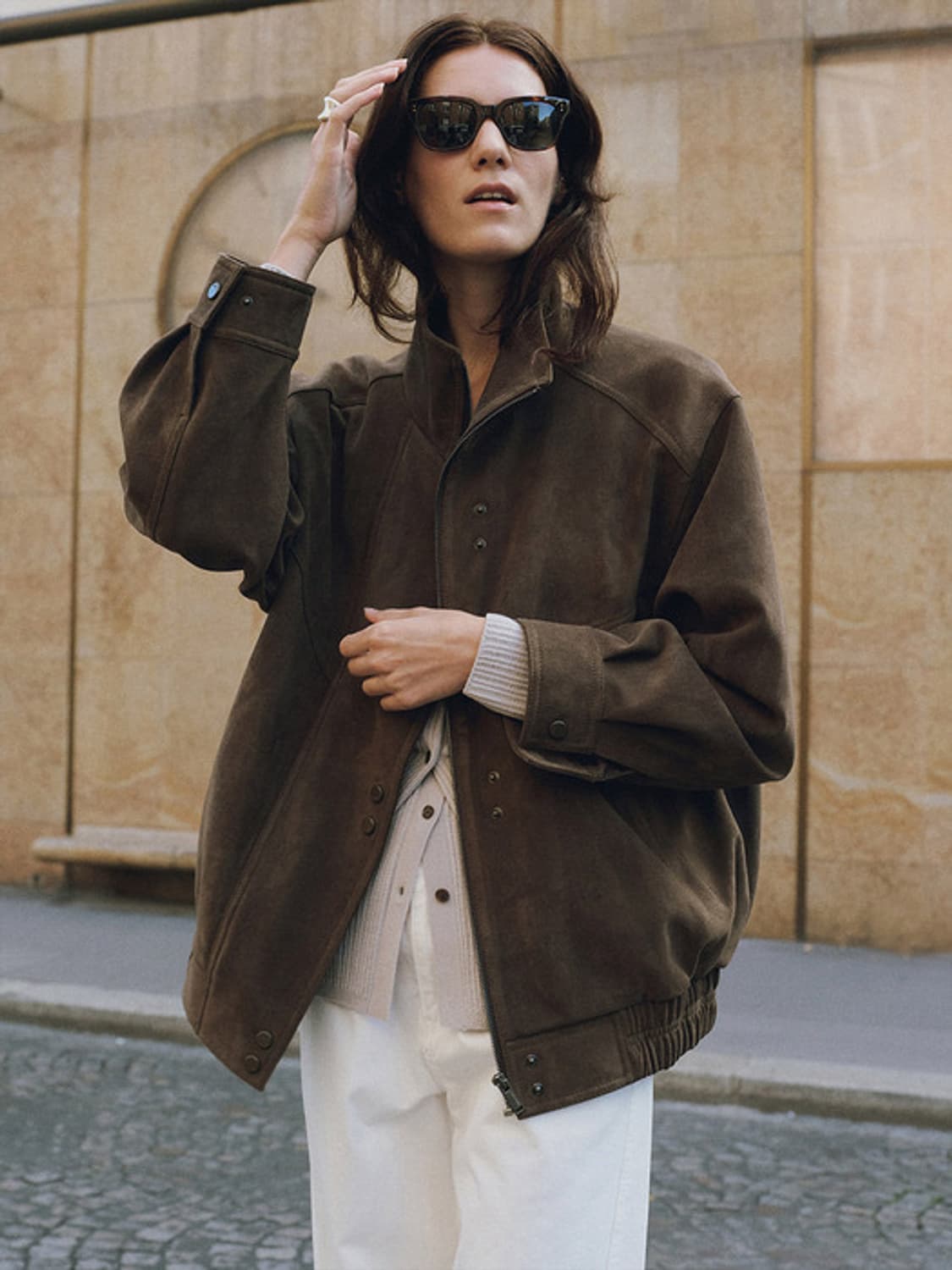 (택O) 루에브르 Asymmetric 스웨이드 자켓 (카키브라운) 상품이미지1