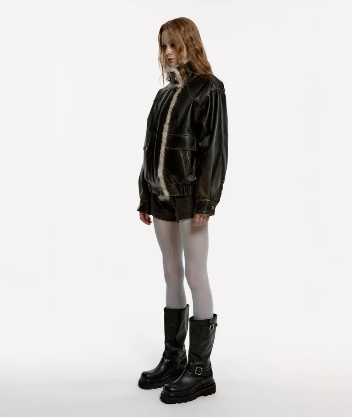 러프넥 워싱 레더 무스탕 자켓 S사이즈 상품이미지3