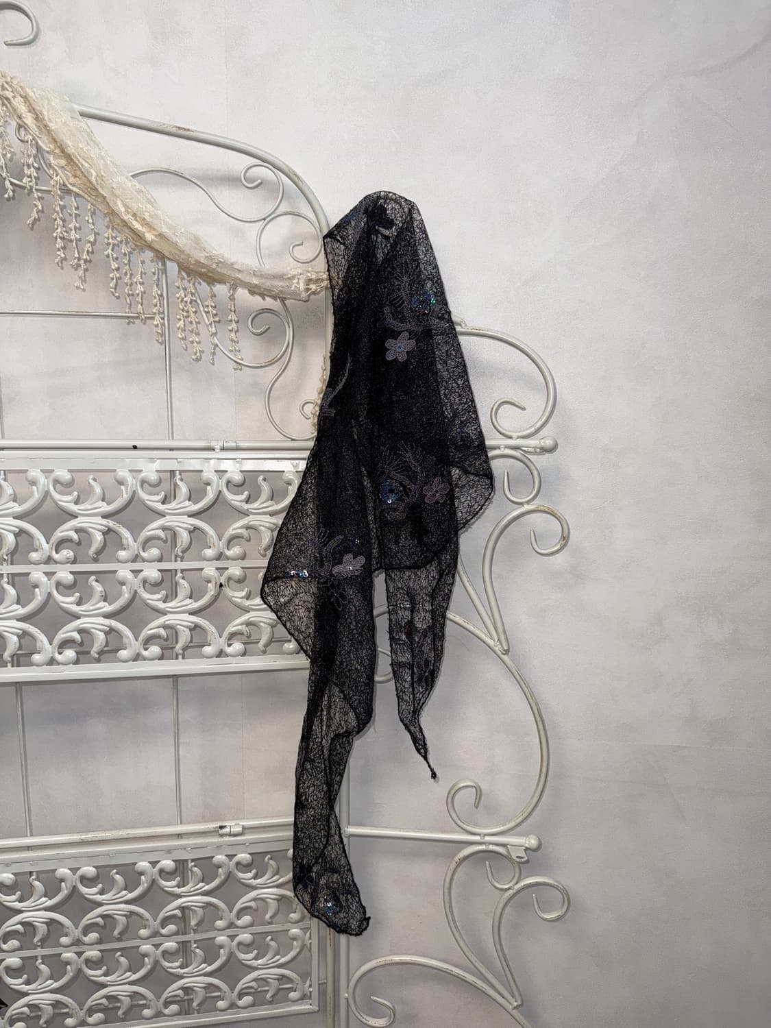 Black grunge floral lace scarf 상품이미지3