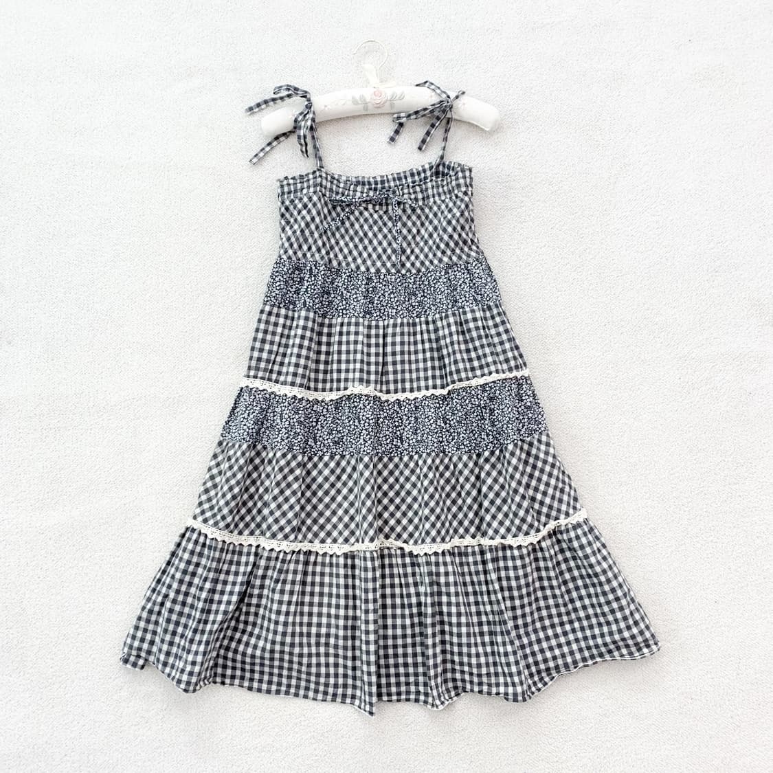 먹색 체크잔꽃 ♥ 패치 원피스 상품이미지1