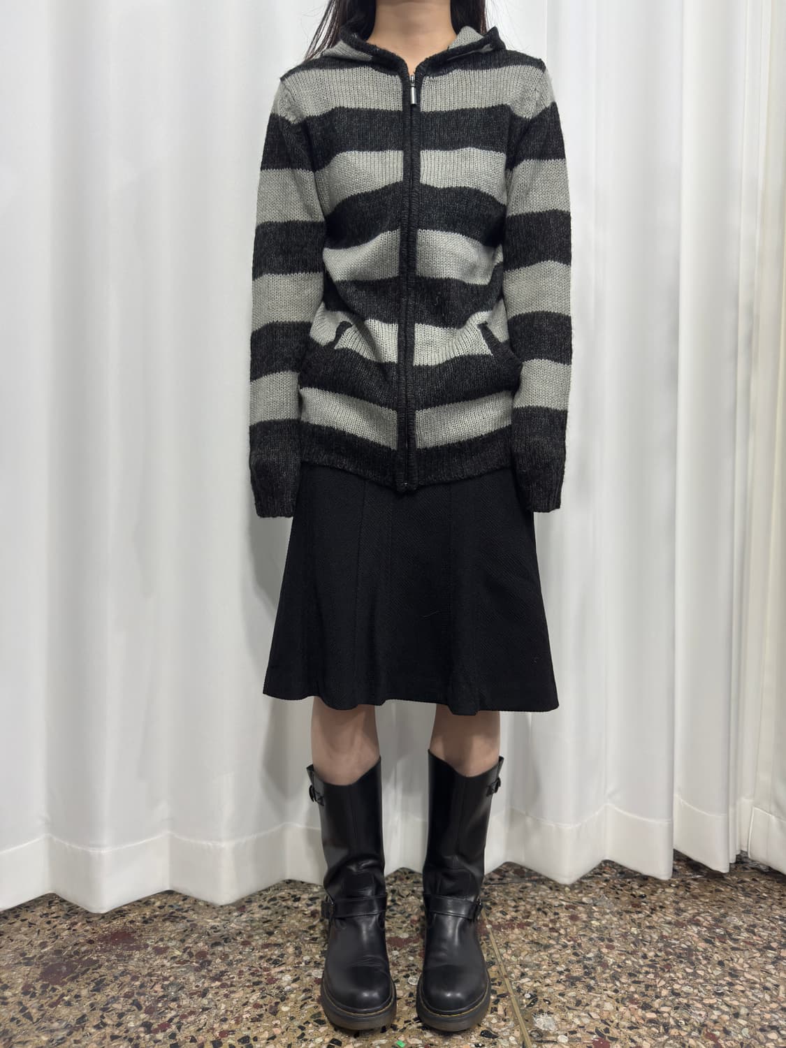 chami chami stripe knit hood zipup 상품이미지3