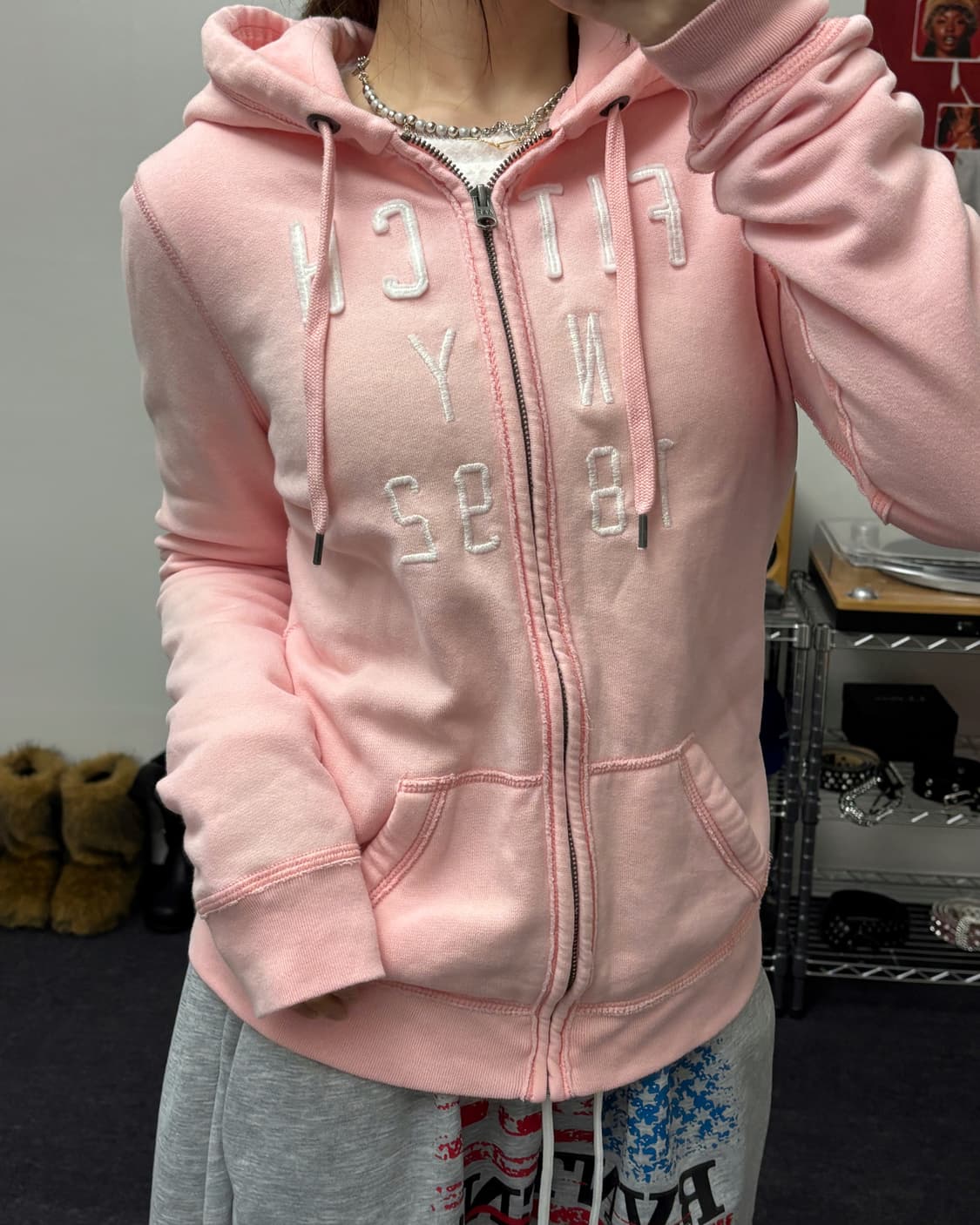 아베크롬비 아치로고 핑크 후드집업 상품이미지1