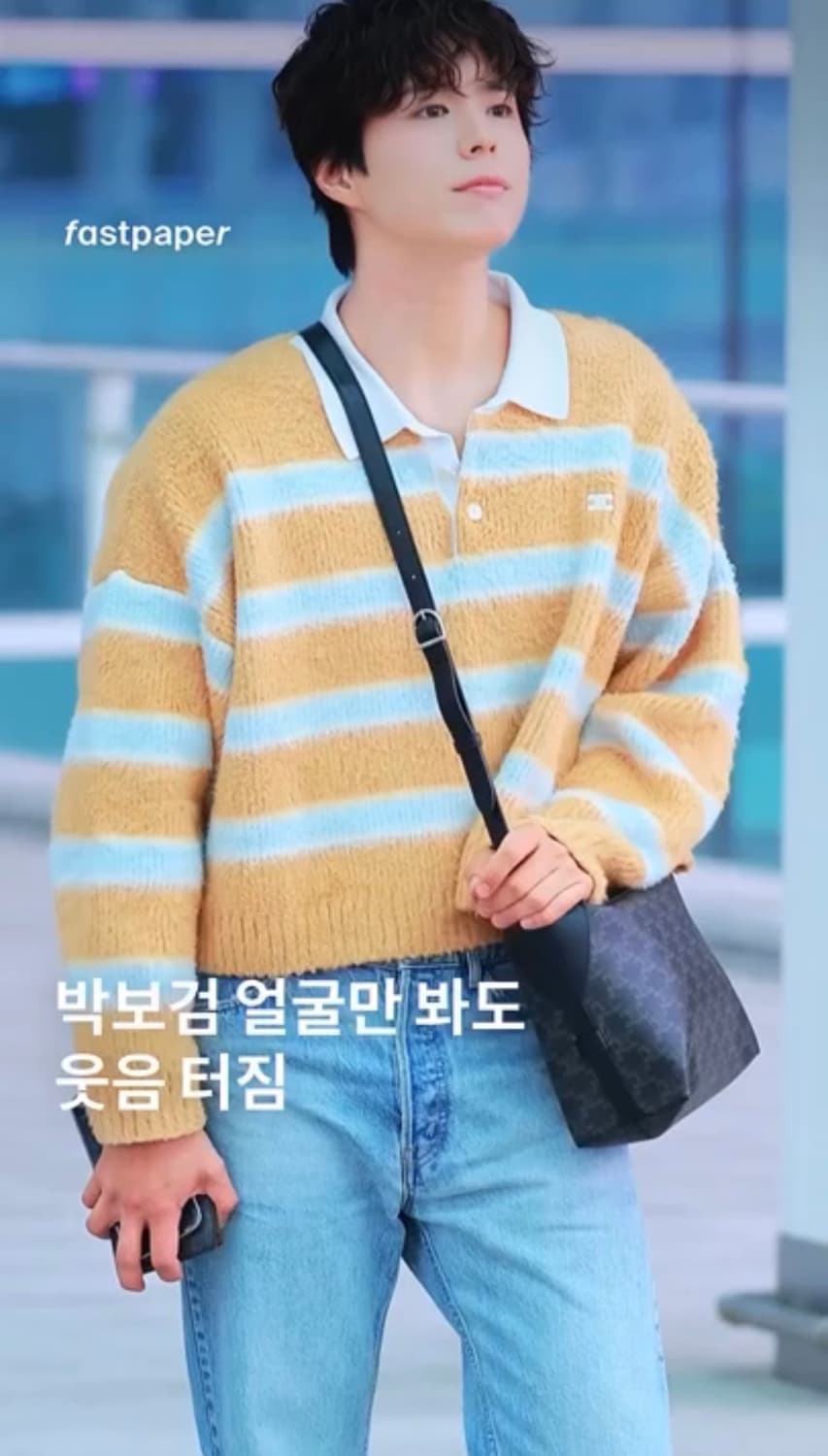 (S/M) 셀린느 크롭 로고 폴로 스트라이프 니트 스웨터 옐로우 상품이미지8