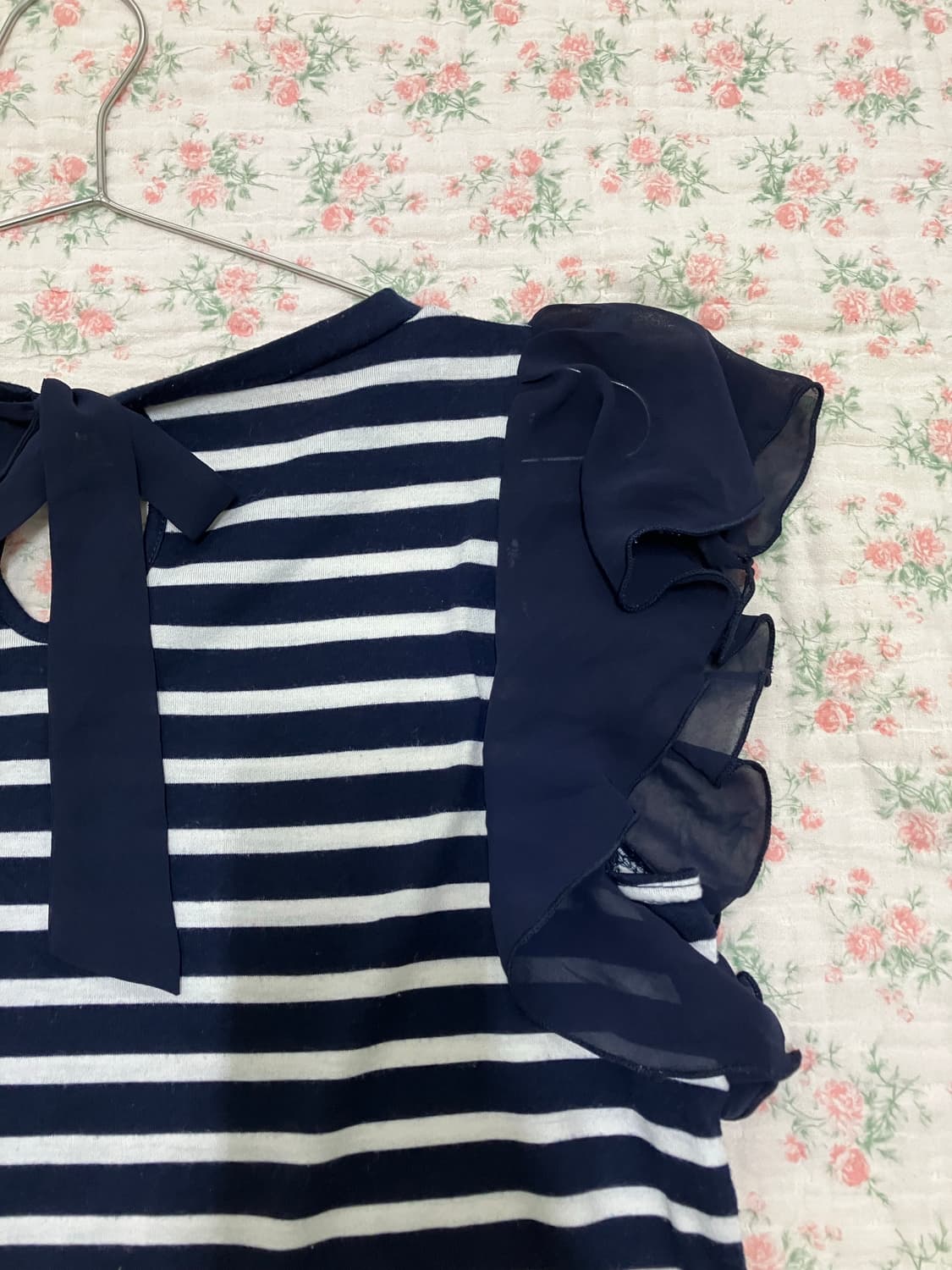 빈티지 네이비 스트라이프 리본 블라우스 1068 모리걸 y2k 상품이미지7
