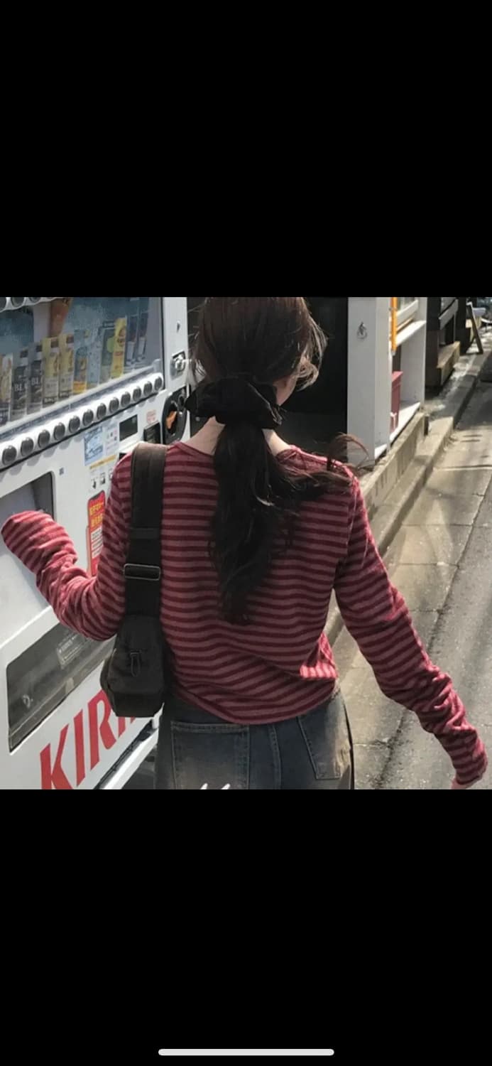 미니포에 헤이 가디건 레드 스트라이프 가디건 상품이미지1