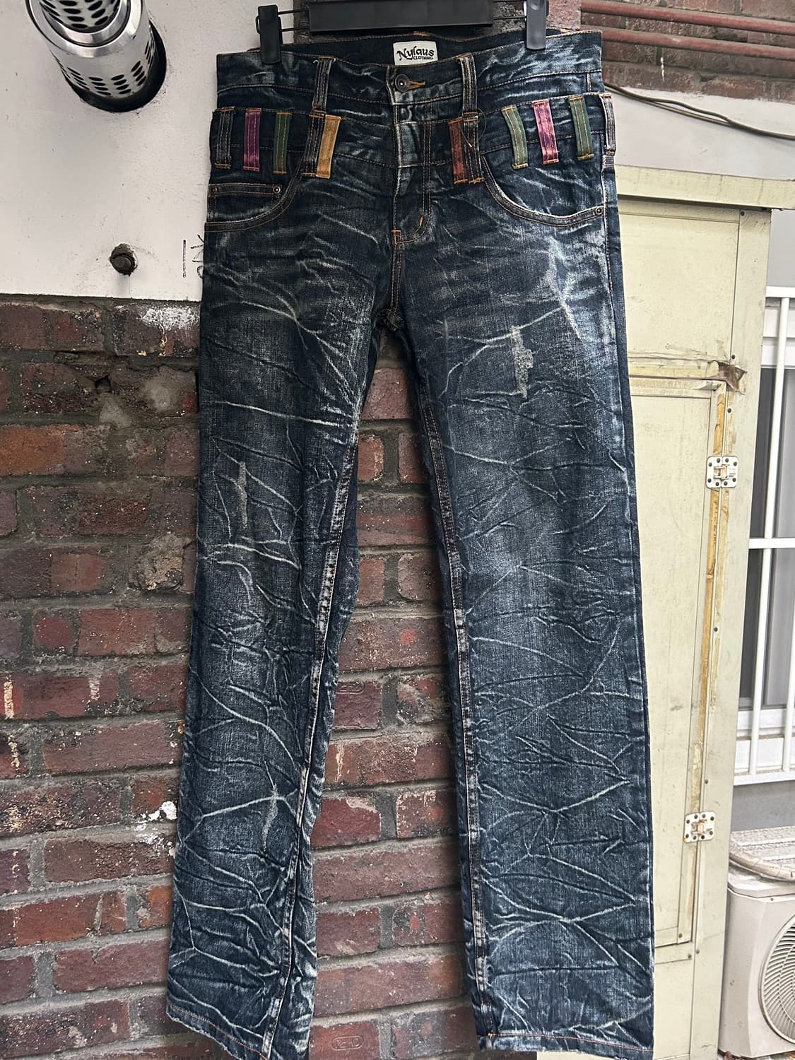 2000s JPN Y2K 투웨이스트 워싱 디테일 데님팬츠 상품이미지2