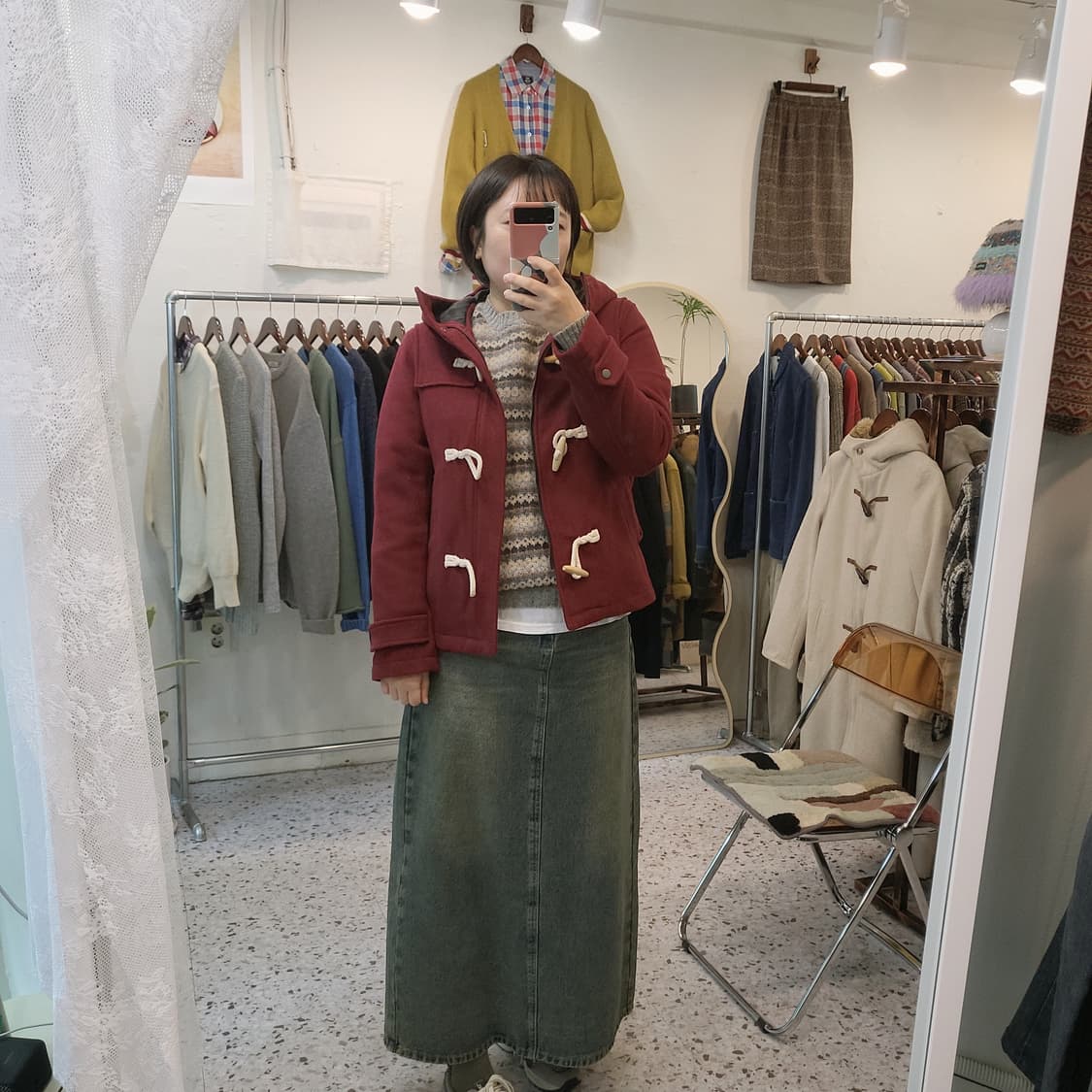 BROWNY 버건디 하프 떡볶이코트 상품이미지4