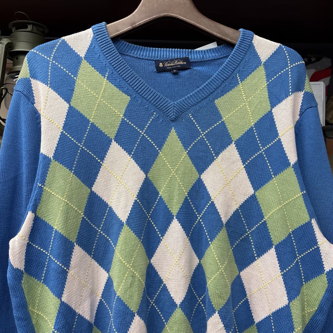 90s 브룩스브라더스 아가일패턴 브이넥 코튼니트 스웨터 N990 상품이미지3