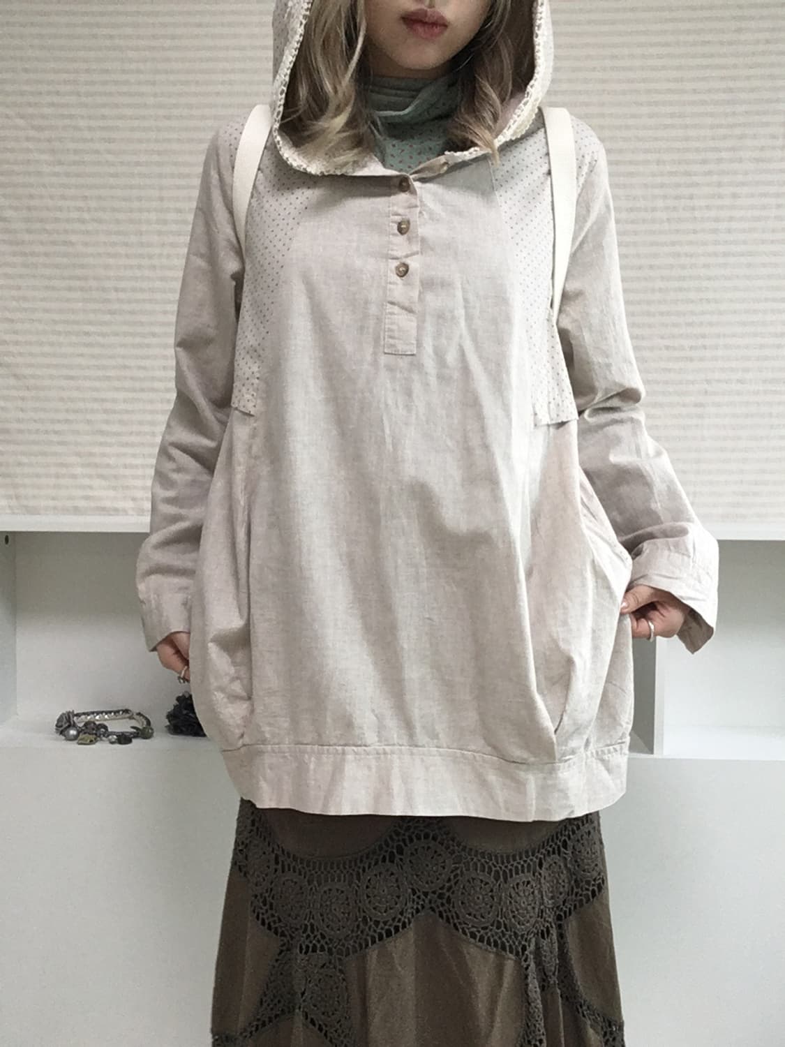 jpn vintage mori dot crochet hood one-pi 상품이미지3