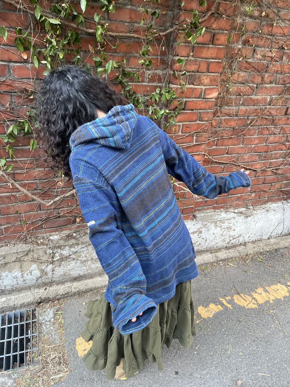 히피 무드 줄무늬 블루 투웨이 후드집업 상품이미지7