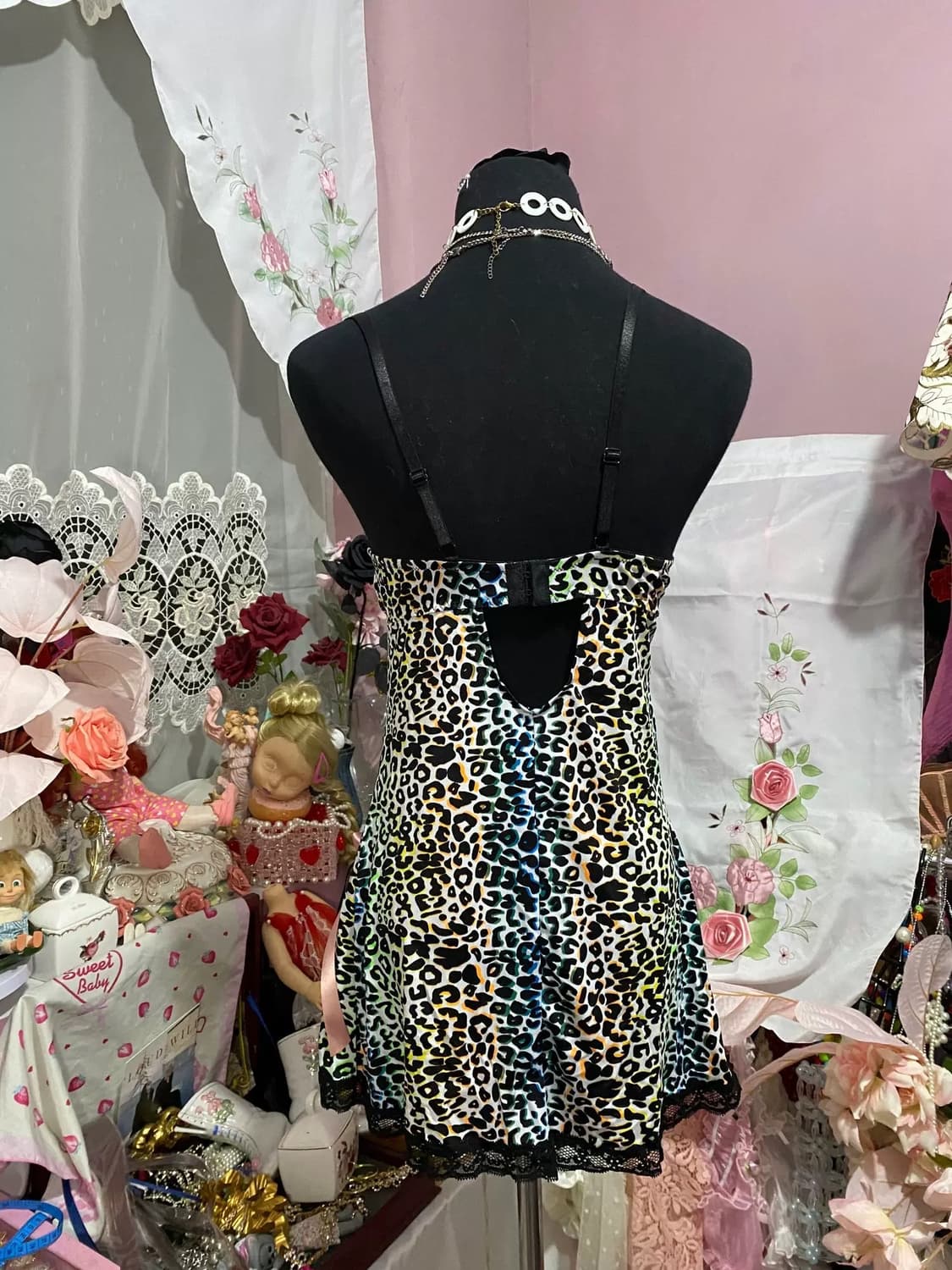 히메갸루 오네 호피 섹시 란제리 갸루 핑크 레오파드 슬립원피스 상품이미지3