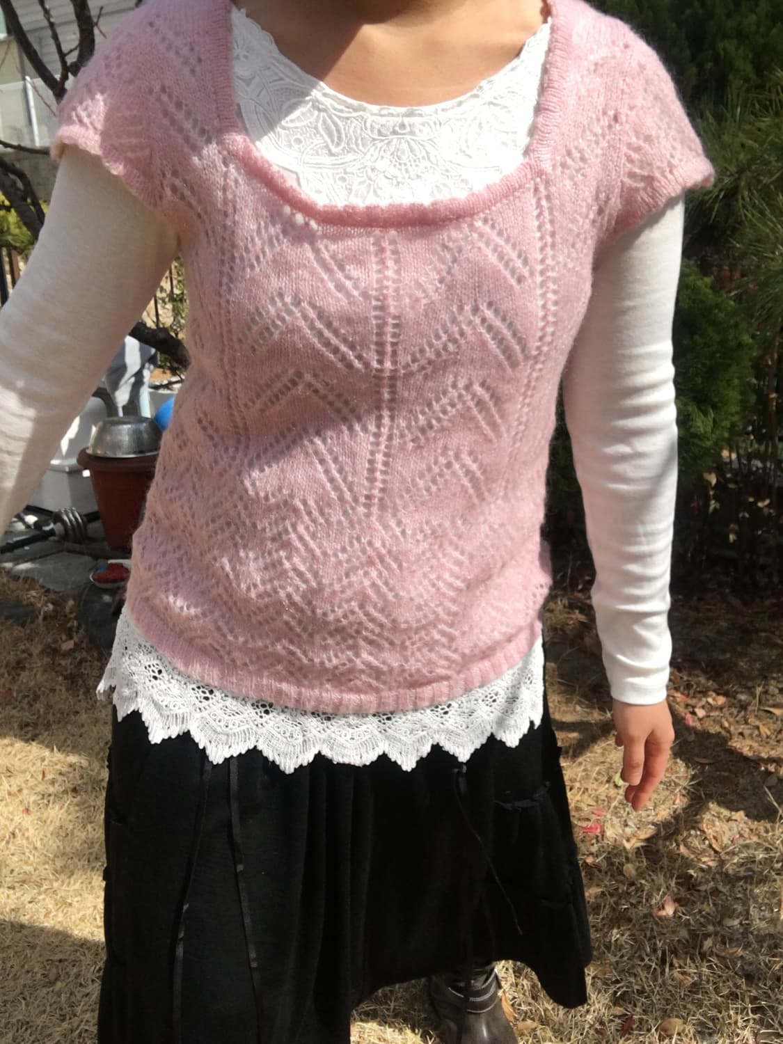 레이스 슬리브티 모헤어 반팔니트 일본빈티지 코디세트 모리코디 상품이미지4