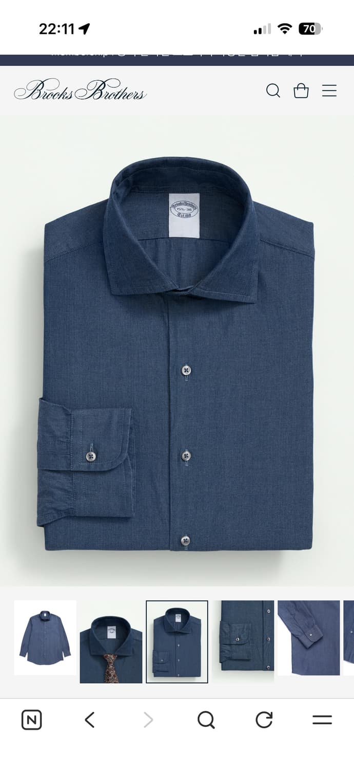 새상품)브룩스 브라더스 슬림핏 샴브레이 잉글리시 스프레드 칼라 드레스셔츠 상품이미지2