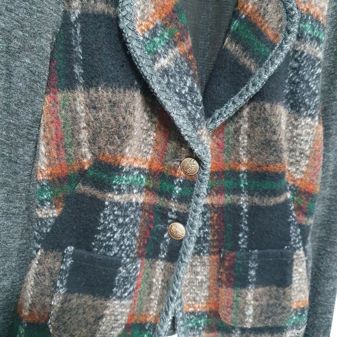 빈티지 울 블랜딩 자켓형 체크 가디건 상품이미지3