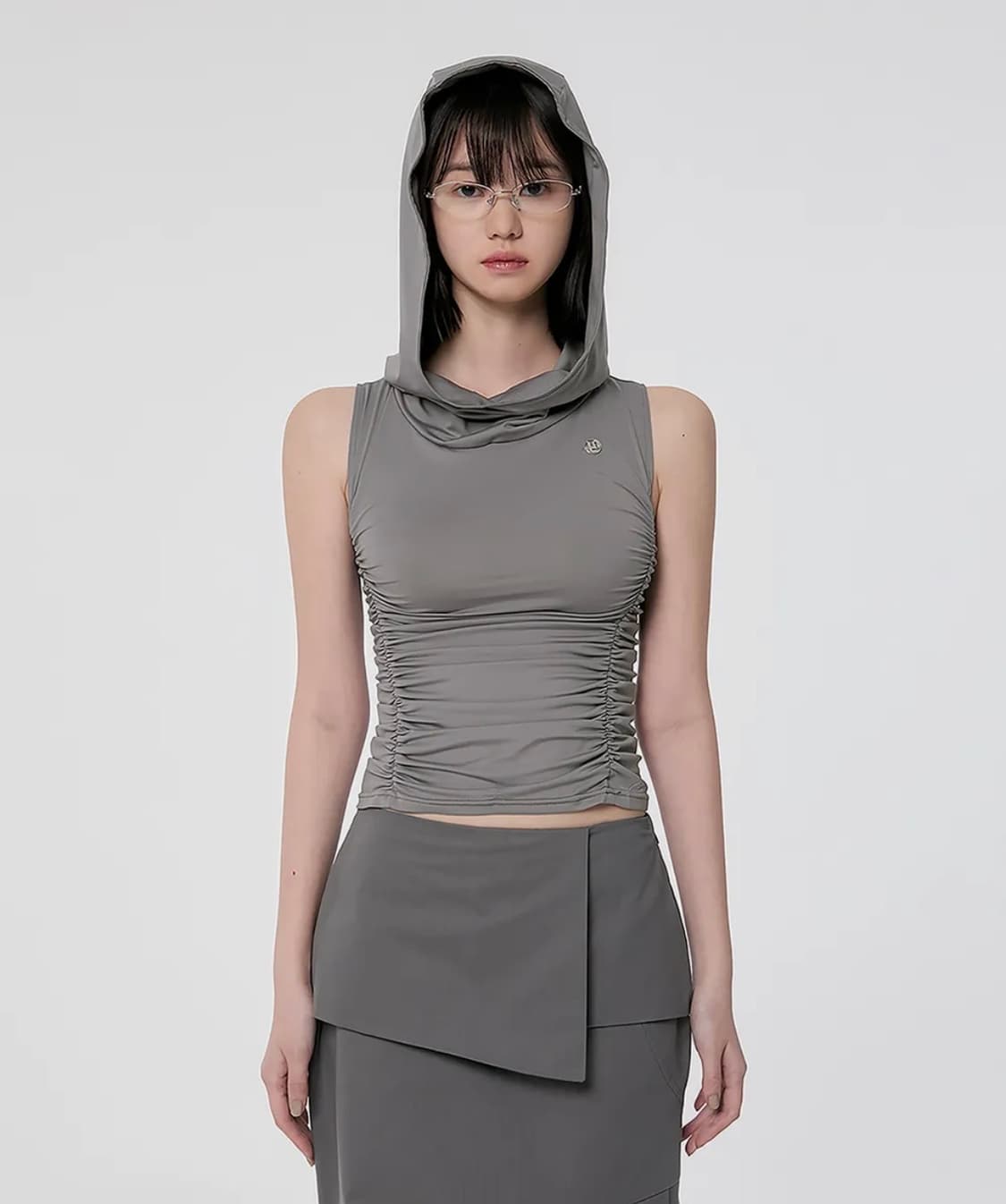 Hooded High Neck Sleeveless (Gray) 상품이미지1