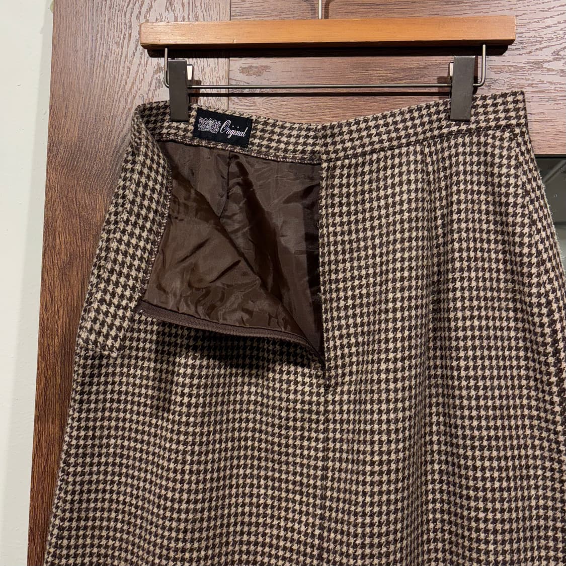 일본 빈티지 브라운 하운드투스 체크 플리츠 미디 롱 스커트 상품이미지5