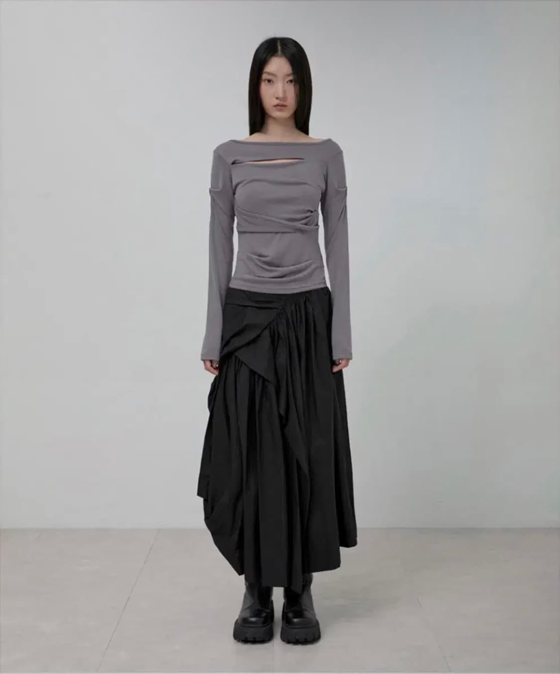 플레어업 롱스커트 Asymmetrical Draped Layered 상품이미지1