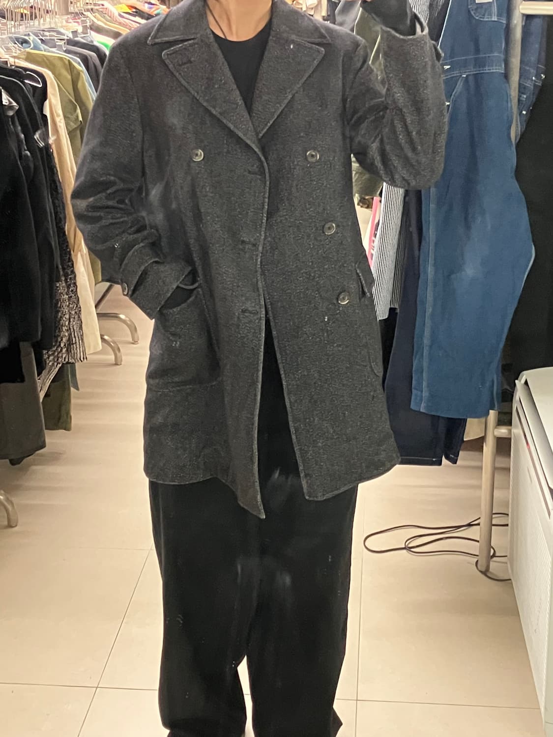 루이지 보렐리 그레이 헤링본 더블 브레스티드 코트 48 상품이미지9