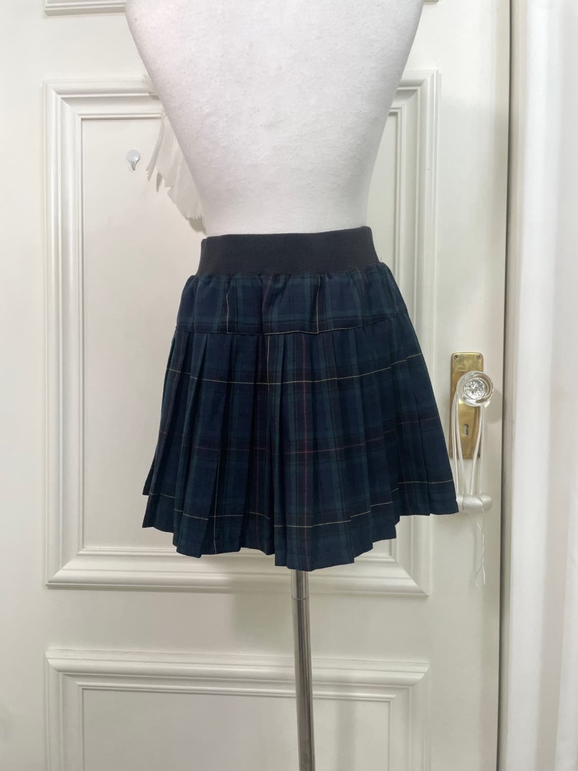 blue green check pleats banding mini ski 상품이미지4