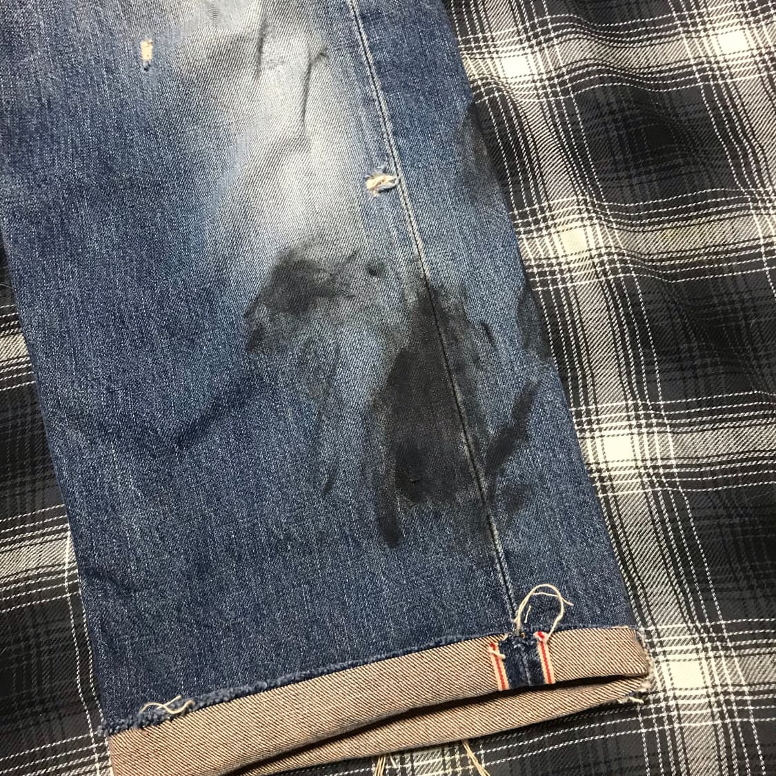 90s  재팬 505x 연중청 와이드 스트레이트 셀비지 데님 상품이미지2