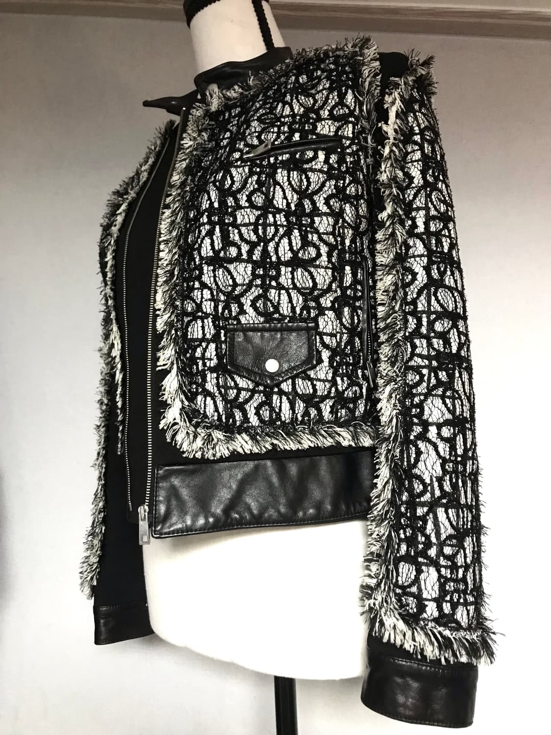 Tasi Tweed Panel Lambskin Leather Jacket 상품이미지2