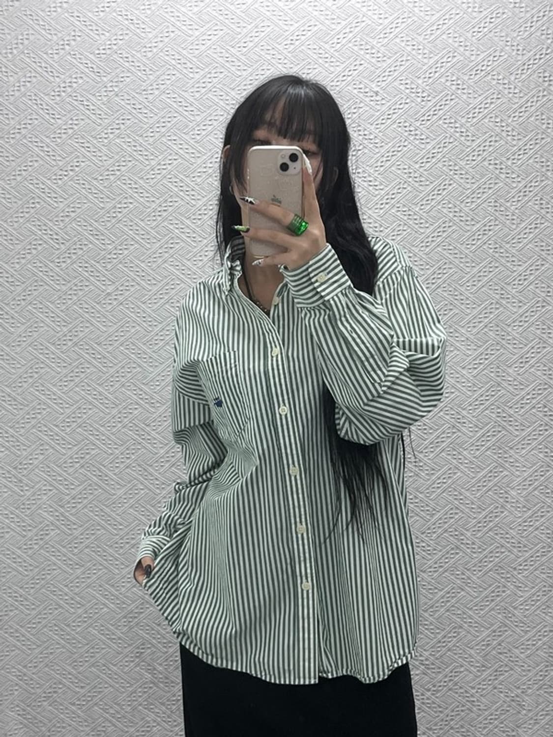 커버낫 빈티지 피스타치오 그린 스트라이프 셔츠 M C08667 상품이미지2