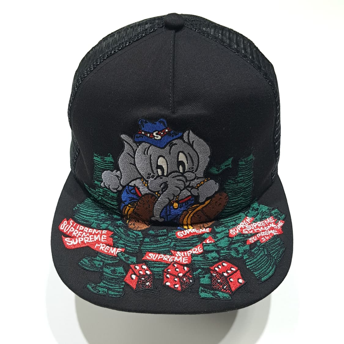 CL839 슈프림 블랙 코끼리 & 카지노 자수 메쉬 트러커햇 모자 상품이미지3