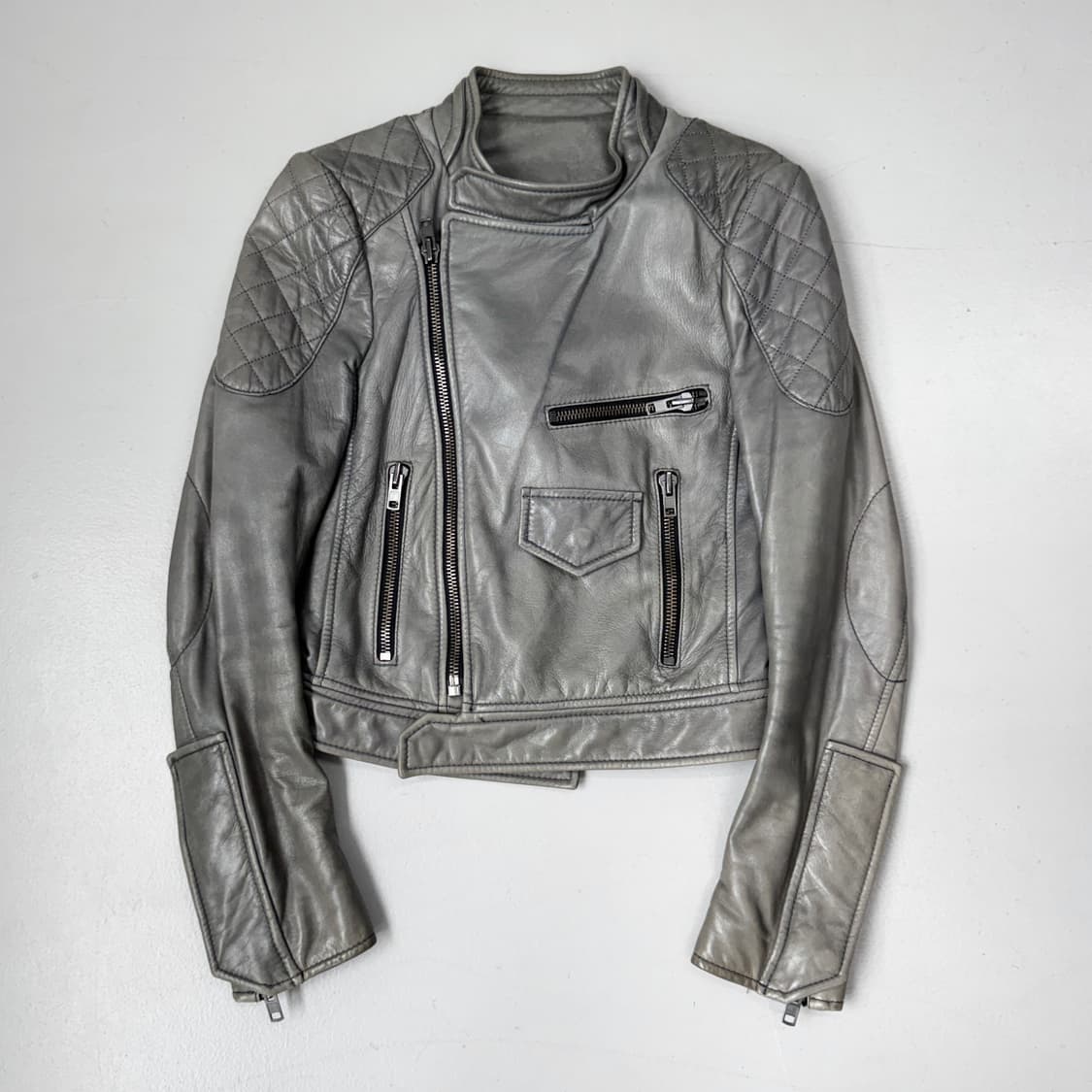 시스템 리얼레더 바이커 릭오웬스맛 사선 라이더 양가죽 램스킨 자켓 상품이미지2