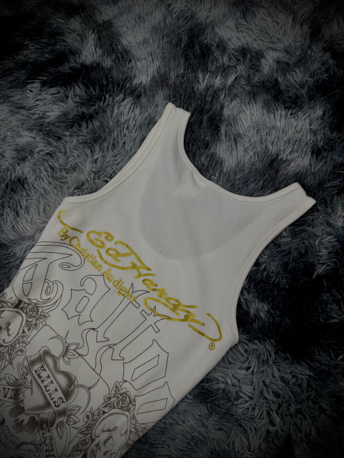 Ed Hardy 스컬 큐빅 디테일 Y2K 슬리브리스 상품이미지7