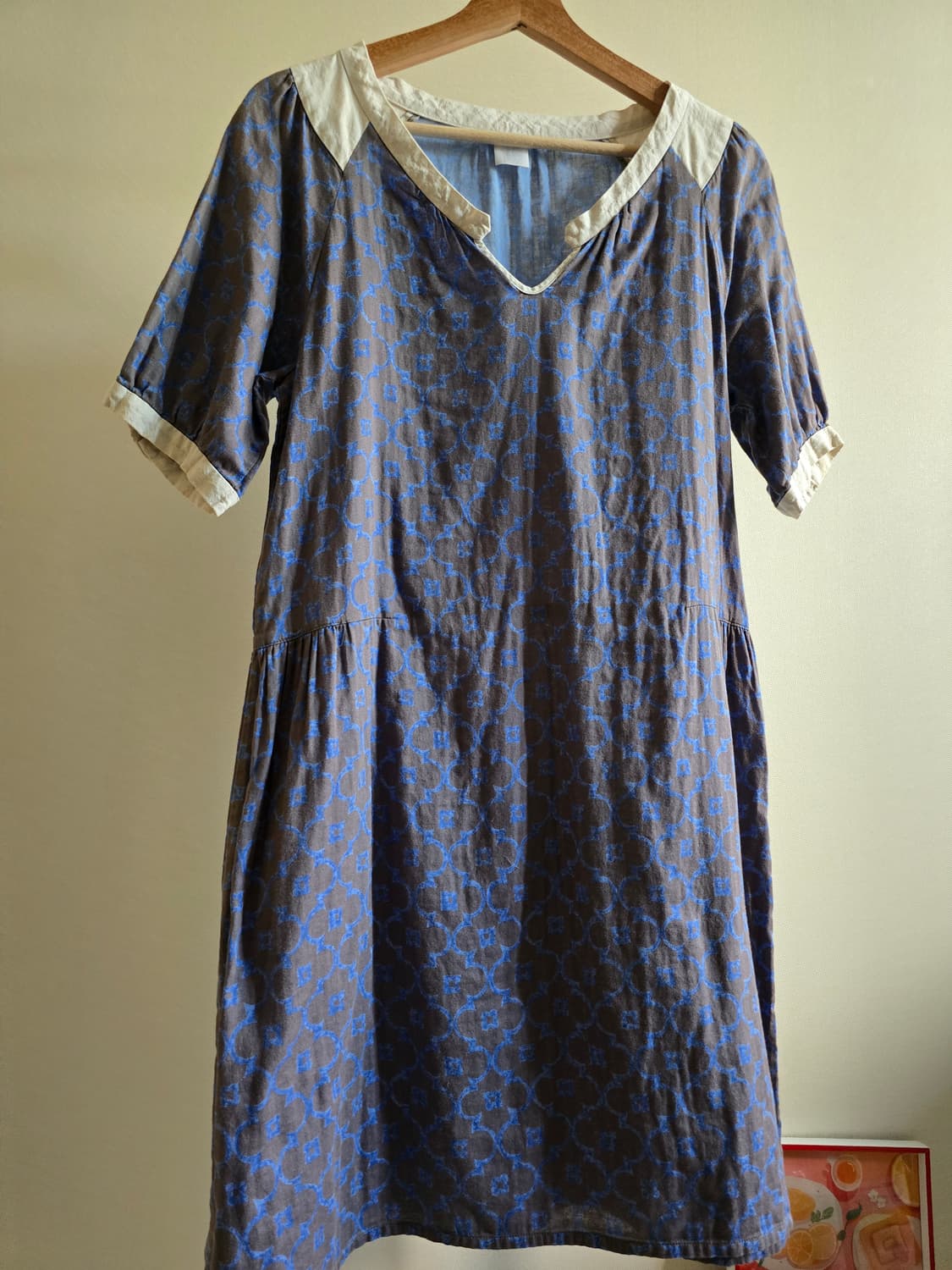 ​[Click pebble] 리넨 배색 거즈면 원피스 상품이미지4