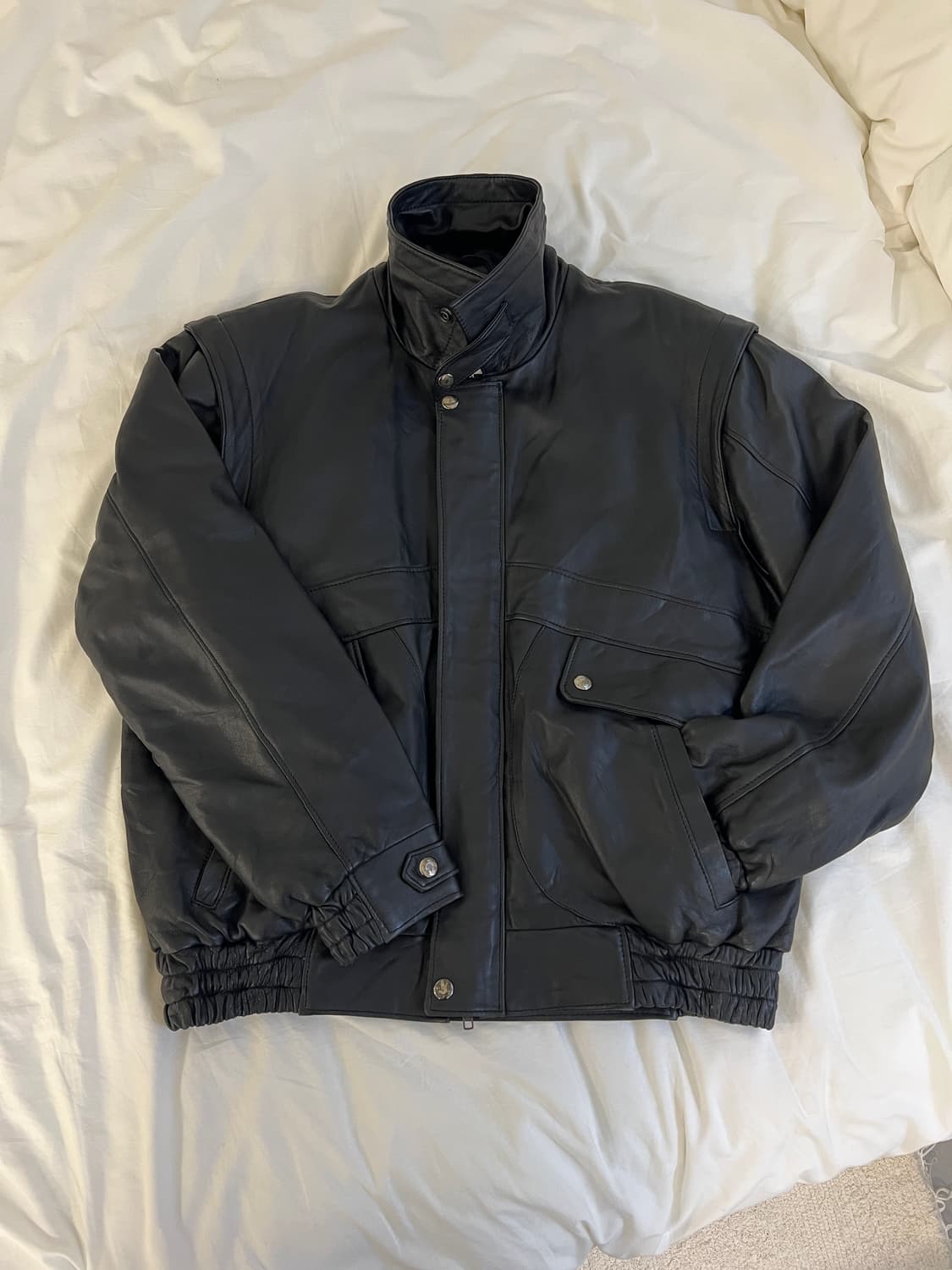 빈티지 블랙 램스킨 하이넥 레더 자켓 상품이미지2